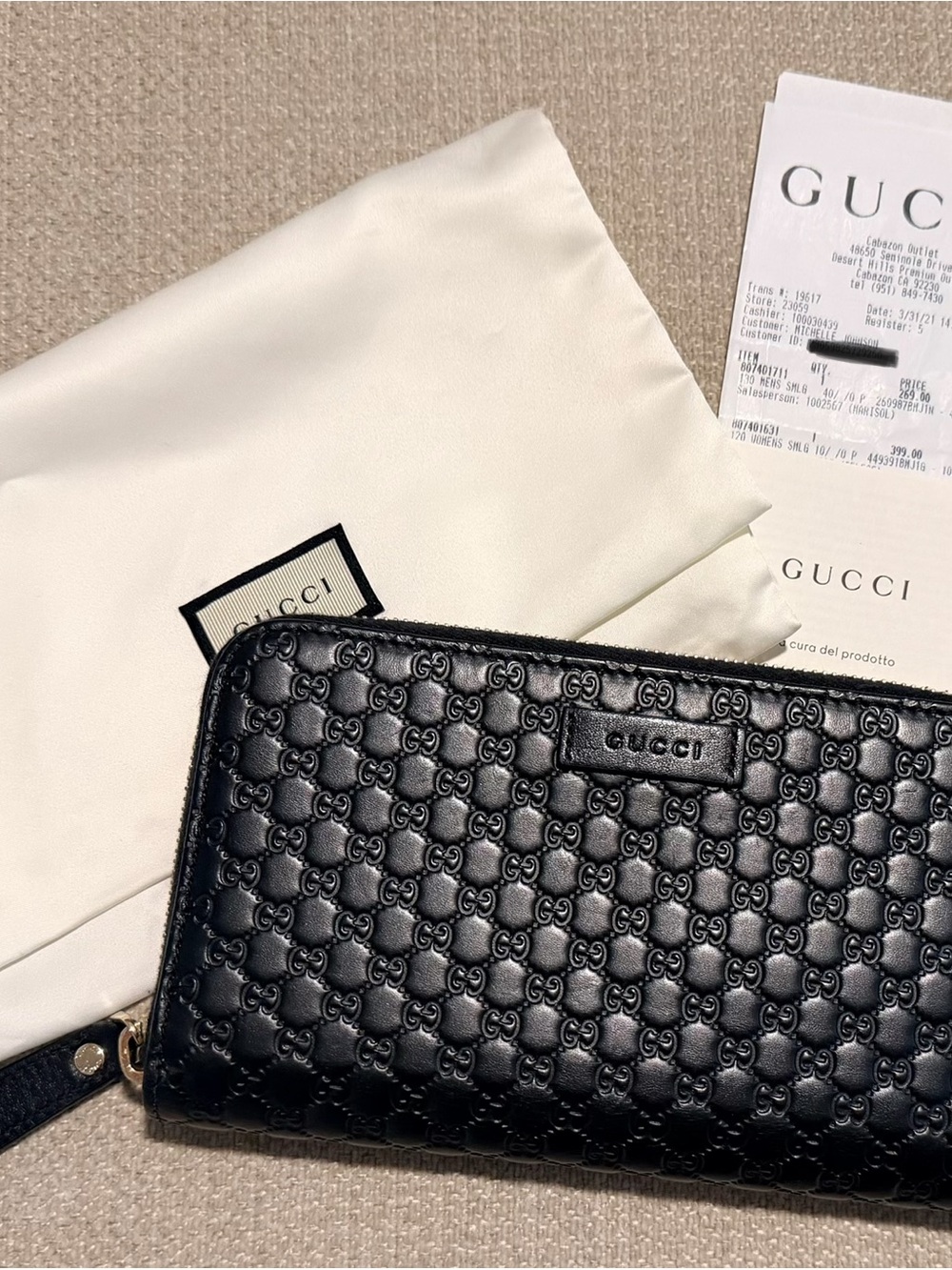 Microguccissima Gucci Black Embossed GG Zip Around Wallet